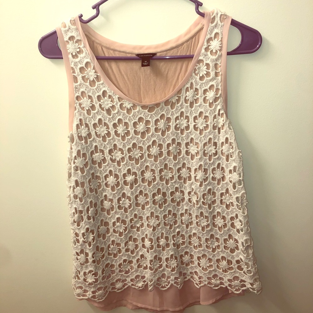 Ann Taylor Two Layer Knit Lace Tank Top